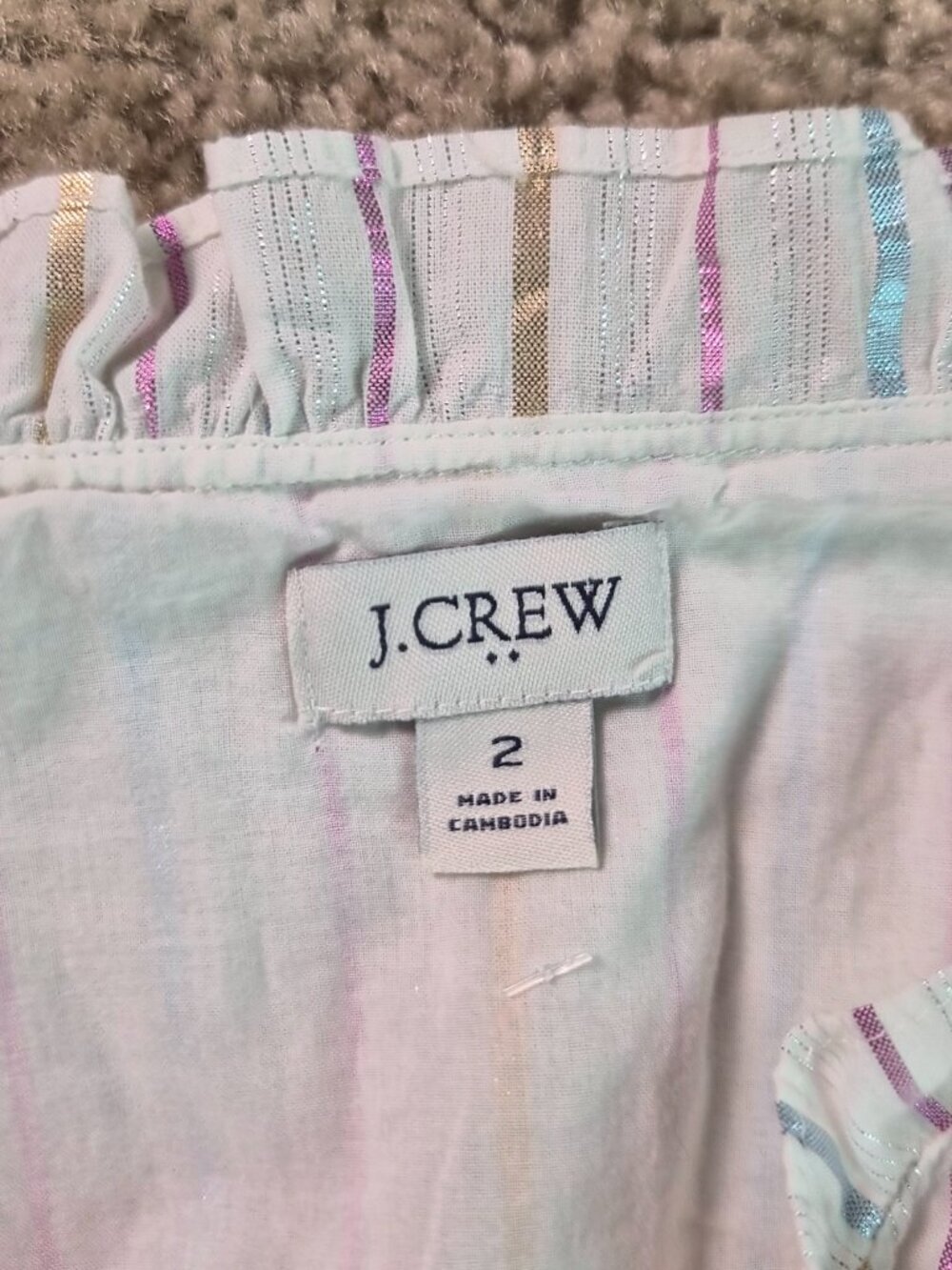 J. Crew Shimmer Womrns Tie-front Midi Dress White Metallic Striped Size 2 G223 - Picture 7 of 14